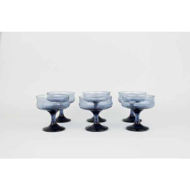 Mid-Century Modern Mid-Century Modern Blue Champage Coupe Glasses - Set of 6 For Sale - Image 3 of 8