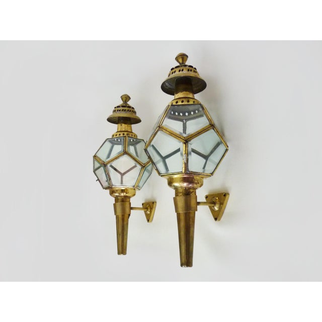 Vintage Carriage Lantern Wall Sconces in Brass and Glass, 1960s, Set of 2 For Sale - Image 11 of 11