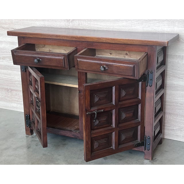 1920s 20th Century Narrow Catalan Spanish Baroque Dark Walnut Credenza or Buffet For Sale - Image 5 of 9