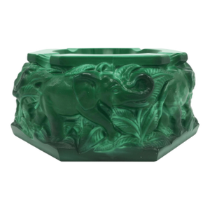 1930s Bohemian Malachite Glass Elephant Ashtray in the Style of Schlevogt or Hoffman