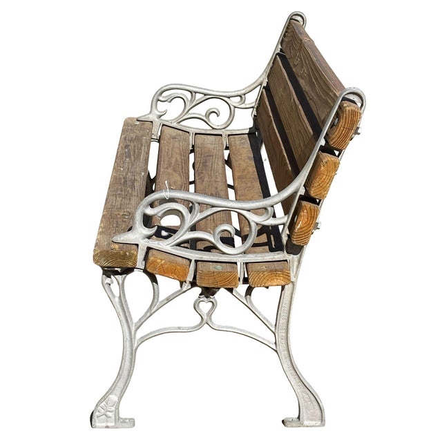 1900 - 1909 1900-1909 Restored Victorian Cast Iron & Wooden Lath Garden Bench W/ Vine Leaf Detail Pair For Sale - Image 5 of 6