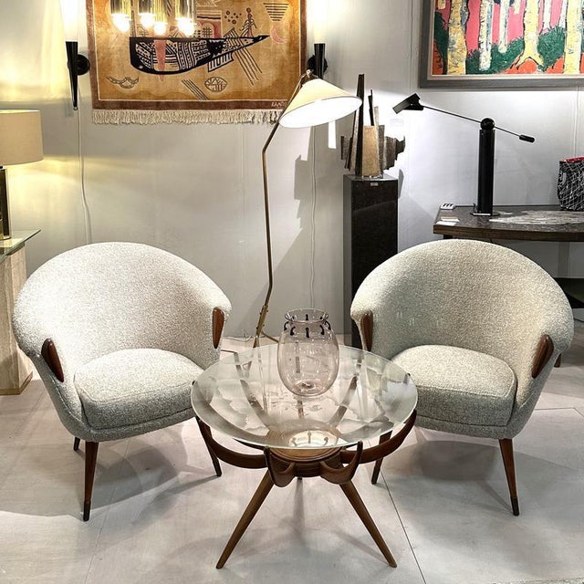 Nanna Ditzel Danish Lounge Chairs in Bouclé and Wood by Nanna Ditzel, 1950s, Set of 2 For Sale - Image 4 of 12
