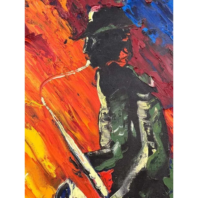 Paint "Jazz Players" Colorful Oil on Canvas For Sale - Image 7 of 7