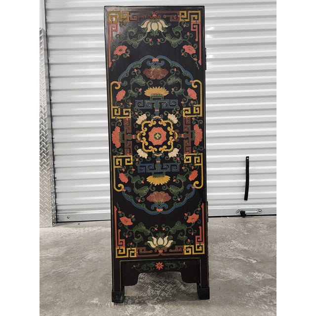 Asian Antique Vintage Asian Polychrome Lacquered Cabinet For Sale - Image 3 of 12