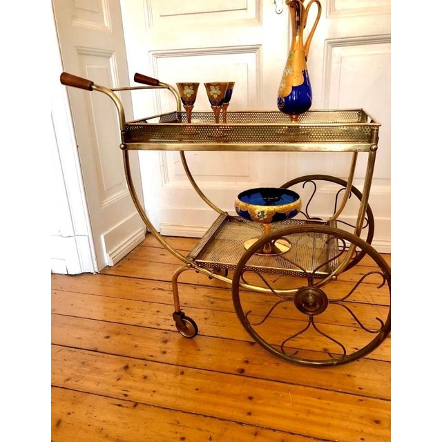 Svenskt Tenn Swedish Art Deco Style Brass Bar Cart attributed to Josef Frank, 1950s For Sale - Image 4 of 10