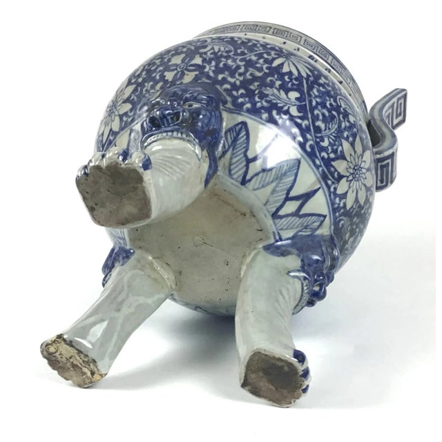 Antique Chinese Blue and White Tripod Incense Burner For Sale - Image 12 of 13
