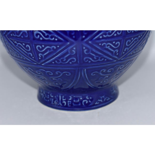 Ceramic Chinese Cobalt Blue-Glazed Alter Vessel Dragon Handles For Sale - Image 7 of 9