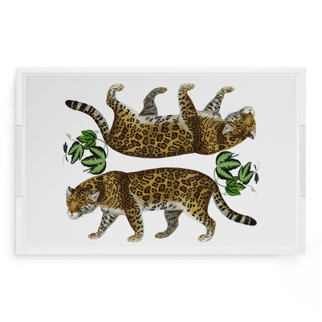 Leopard Seeing Double White Acrylic Rectangle Decorative Tray, Small For Sale - Image 9 of 9