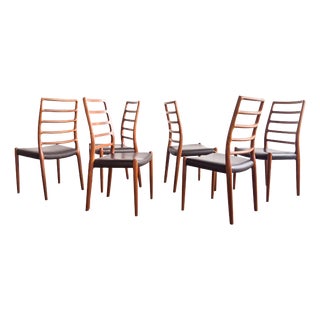 Mid-Century Danish Model 82 Embassy Chairs in Teak and Leather by Niels O. Møller for J. L. Mollers, Set of 6 For Sale
