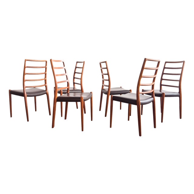 Mid-Century Danish Model 82 Embassy Chairs in Teak and Leather by Niels O. Møller for J. L. Mollers, Set of 6 For Sale