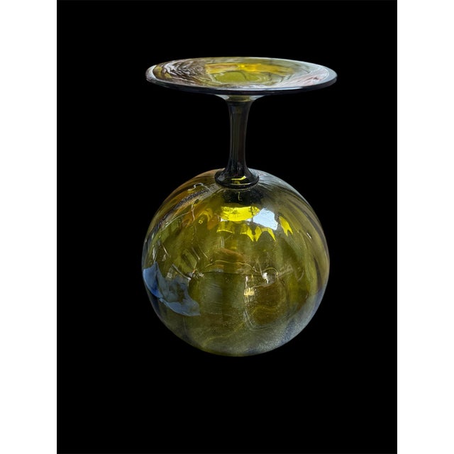Glass Avocado Green Empoli Optic Italian Glass Stemmed Bowl Vase For Sale - Image 7 of 7