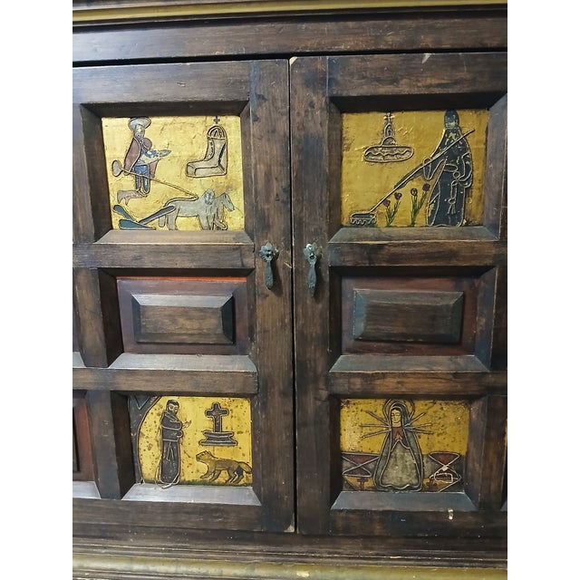 Wood 19th Century Antique Hand Painted Spanish Colonial Sideboard For Sale - Image 7 of 12