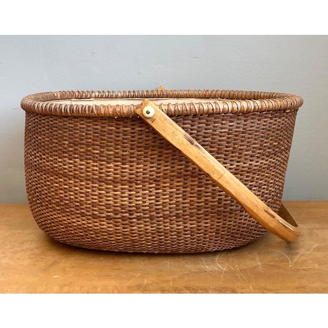 Vintage Shaker Handled Woven Rattan Basket For Sale - Image 4 of 16