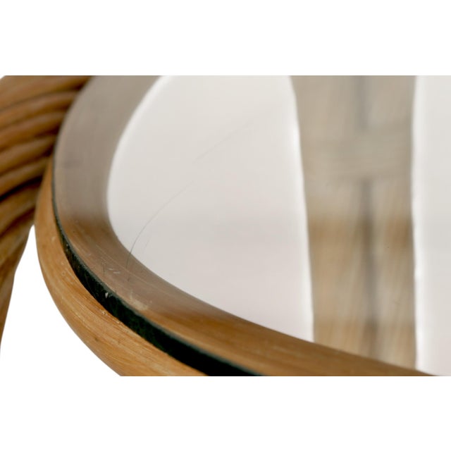 Rattan and Bamboo Glass Top Side Table For Sale - Image 4 of 8