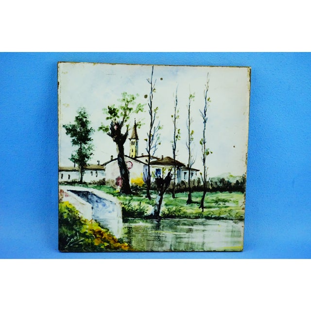 Roman Ceramic Tiles with Painted Landscape, Monterotondo, 1940s, Set of 3 For Sale - Image 4 of 18
