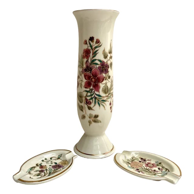 Vintage Vase and Ashtrays in Porcelain by Zsolnay, Hungary, 1950s, Set of 3 For Sale