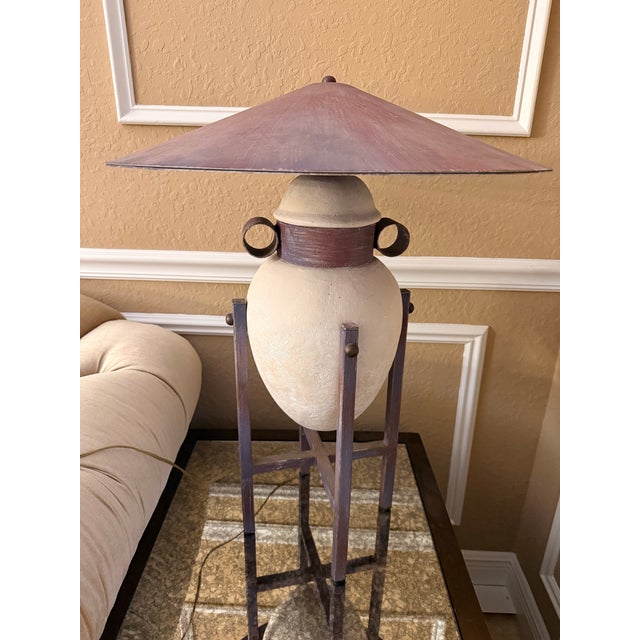 Fine Art Lamps 1980s Postmodern Max Blumberg Amphora Urn Ceramic Table Lamp With Metal Coolie Shade For Sale - Image 4 of 12