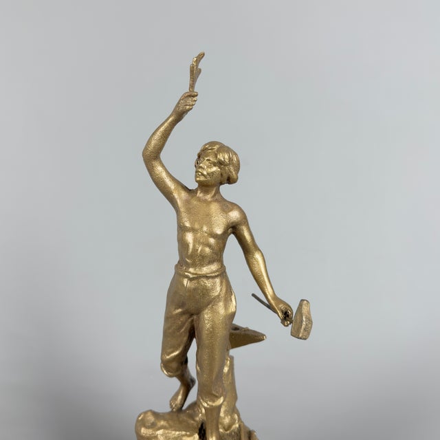 Antique Gilded Antimony Sculpture of a Blacksmith by Ruchet, Early 1900s For Sale - Image 5 of 15