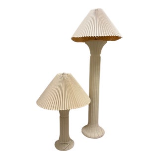 Vintage 1989 Dynasty Neoclassical Fluted Column Floor & Table Lamps – Set of 2 For Sale