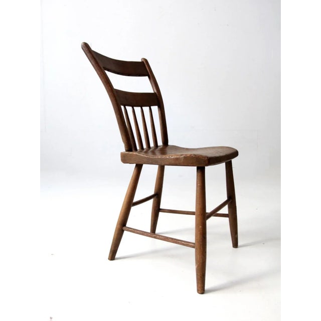 Wood Antique Plank Seat Chair For Sale - Image 7 of 12