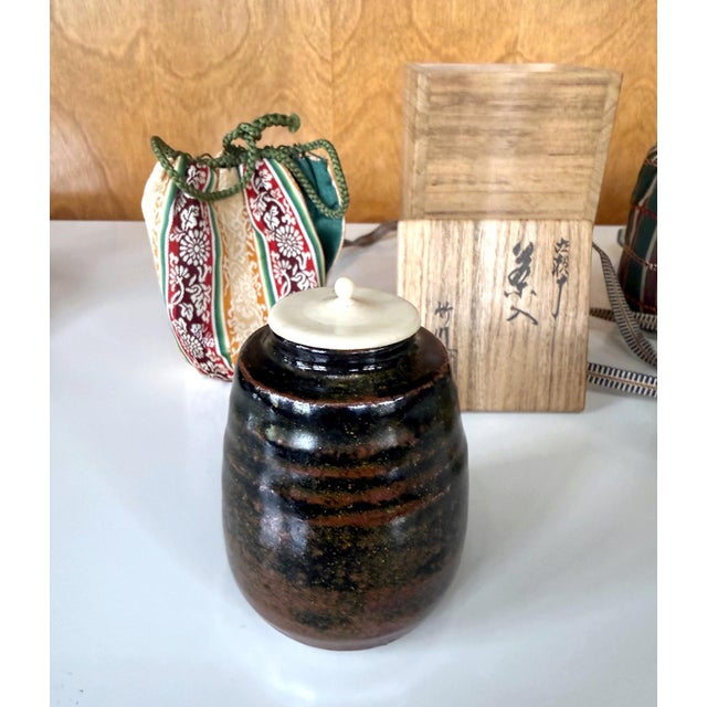 Early 20th Century Three Japanese Vintage Tea Caddies by Noted Potters with Shifuku and Tomobako For Sale - Image 5 of 15