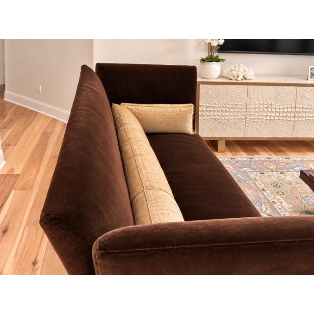Excellent condition! The sofa is upholstered in Willis Chocolate Velvet, a rich, timeless fabric that adds warmth and...