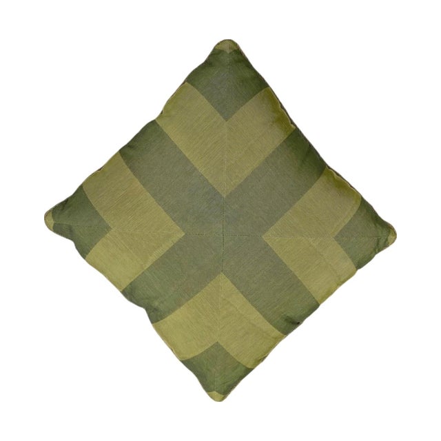 1990s Green Silk Striped Decorative Square Accent Throw Pillow For Sale - Image 9 of 12