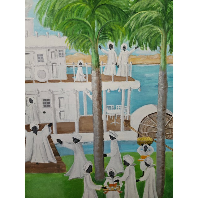 Rare Folk Art Painting of Procession on the Nile by Mari Boies Watts From Oldwick Nj For Sale - Image 4 of 9