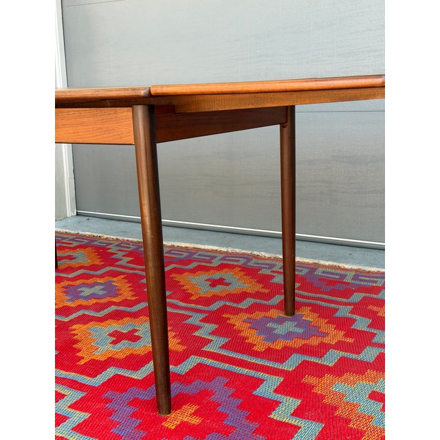 Wood Teak and Walnut Draw Leaf Extending Dining Table For Sale - Image 7 of 9
