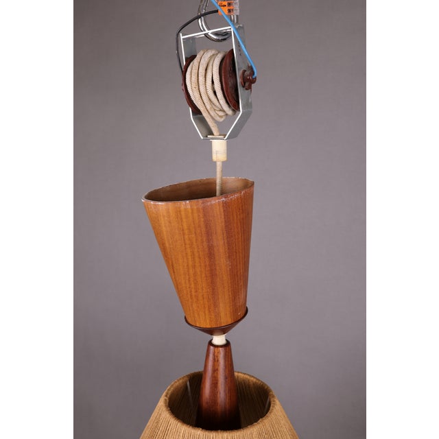 Wood Mid-Century Pendant Lamp in Teak and String from Temde, Germany, 1960s For Sale - Image 7 of 10