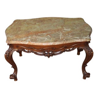 Baroque Style Coffee Table with Wooden Base and Marble Top, 1950s For Sale