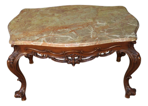 Baroque Style Coffee Table with Wooden Base and Marble Top, 1950s
