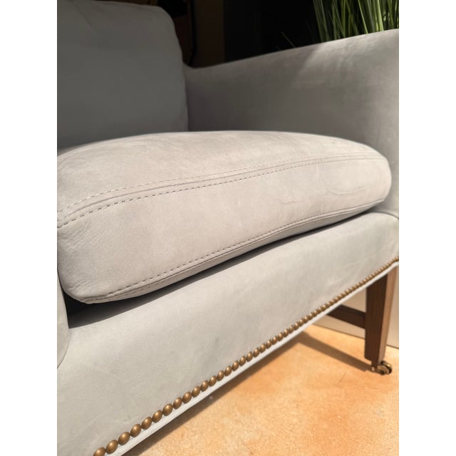 Wood Light Blue Suede Club Chair For Sale - Image 7 of 14