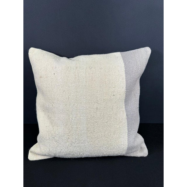 Turkish Hemp Pillow Cushion Natural Beige SkyBlue Cushion Cover 20x20 For Sale - Image 4 of 4