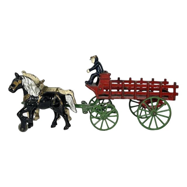 Early 20th Century Kenton Horse Drawn Stake Wagon Toy For Sale