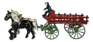 Early 20th Century Kenton Horse Drawn Stake Wagon Toy