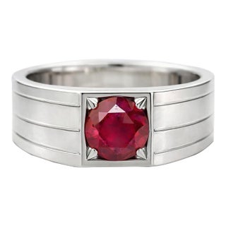 Ruby Solitaire Ring for Men Silver, Gold, Size 10 For Sale