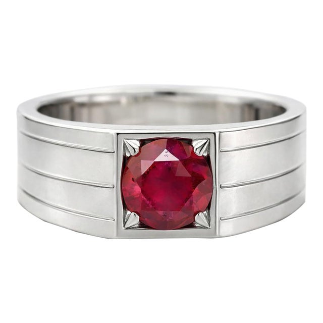 Ruby Solitaire Ring for Men Silver, Gold, Size 10 For Sale
