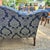 Blue Mid-20th Century Blue Damask Camelback Settee Loveseat Petite Sofa Rolled Arms Nailhead Trim For Sale - Image 8 of 16