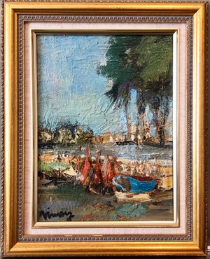 Jean Vinay, French Expressionist Ecole de Paris Oil Painting Boats on French Riviera