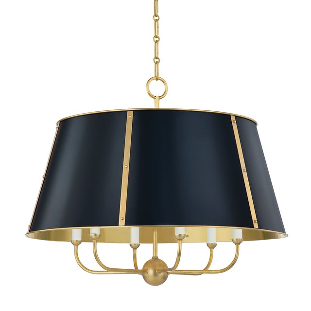 Metal Mark D. Sikes 6 Light Cambridge Chandelier, Aged Brass & Darkest Blue For Sale - Image 7 of 7