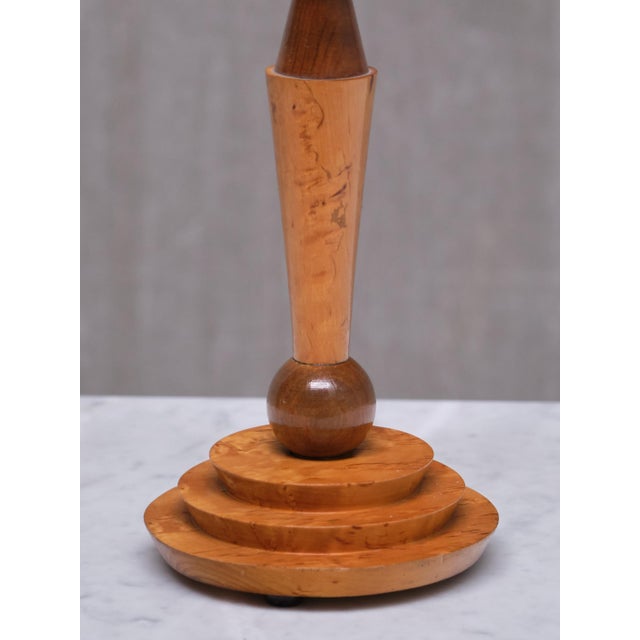Art Deco Table Lamp in Birdseye Maple with Ivory Colored Shade, Austria, 1930s For Sale - Image 4 of 12