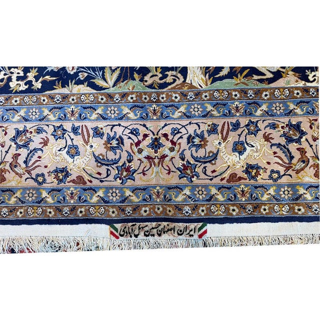 Figurative 1970s A Sensational Silk & Wool on Silk Foundation Signed Persian Isfahan Rug For Sale - Image 3 of 9