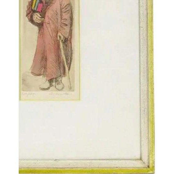 Green Mid-Century Hand-Colored Etching "Scholar" by John Le Quintana – Limited Edition 24/100 For Sale - Image 8 of 11