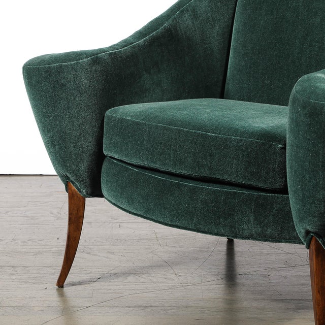 Wood Art Deco Scroll Form Lounge Chair W/ Walnut Supports in Viridian Velvet Mohair For Sale - Image 7 of 18