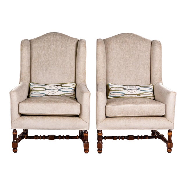 Pair Early 20th Century Tall French Armchairs With Turned Walnut Frames For Sale