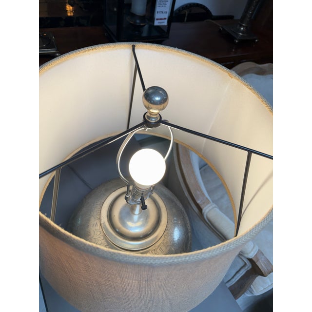 Metal Pottery Barn Etched Nickel Table Lamp For Sale - Image 7 of 12