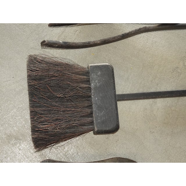 Set of Three Vintage French Country Black Iron Fireplace Tools Plus Poker Tool For Sale - Image 14 of 17