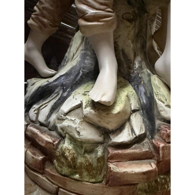 Vintage 1964 Azzolin Brothers Ceramic Boy & Girl Large Courting Statue Figurine For Sale - Image 9 of 15