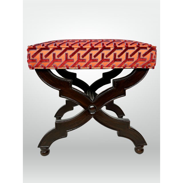 Transitional Niccolo Italianate X-Base Velvet Stools - A Pair For Sale - Image 3 of 12